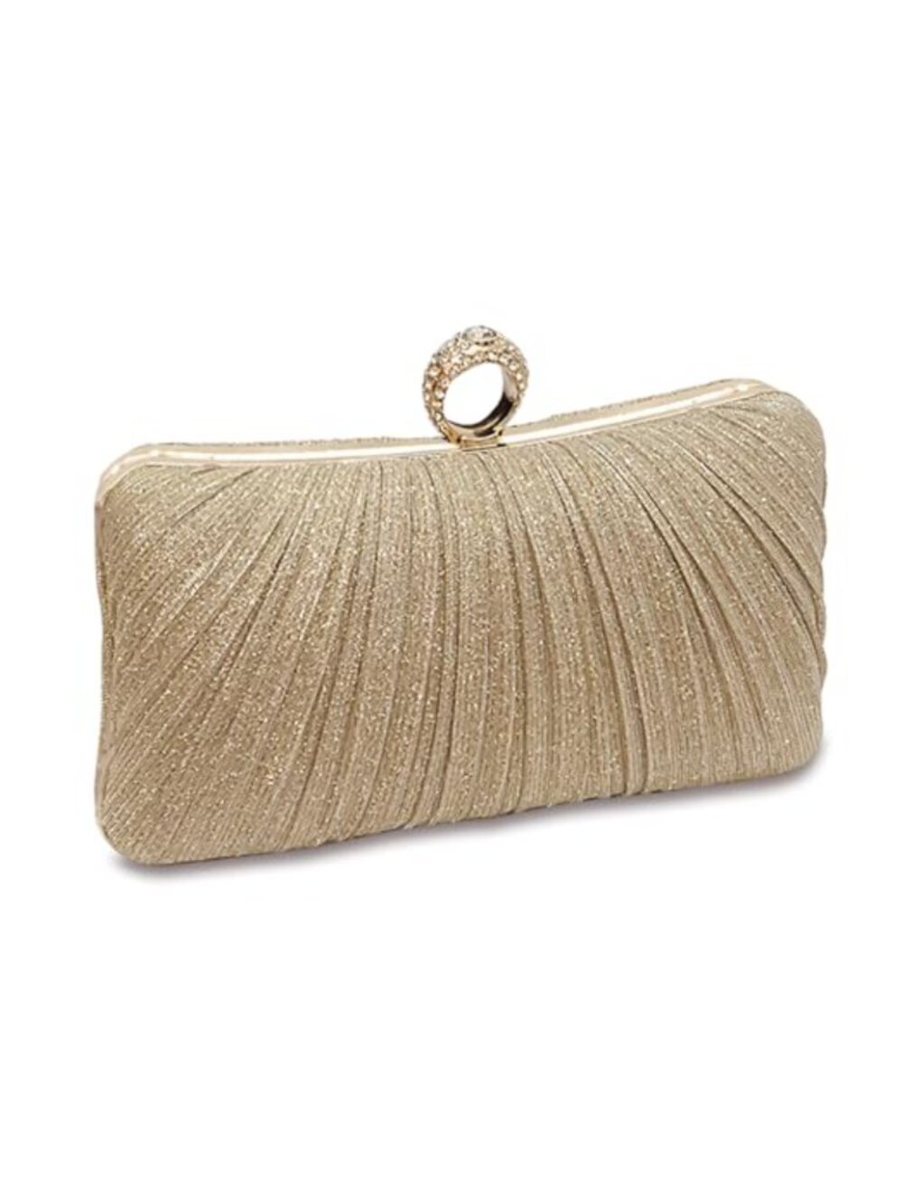 Glitter Ruched Pleated Evening Clutch with Rhinestone Push-Lock